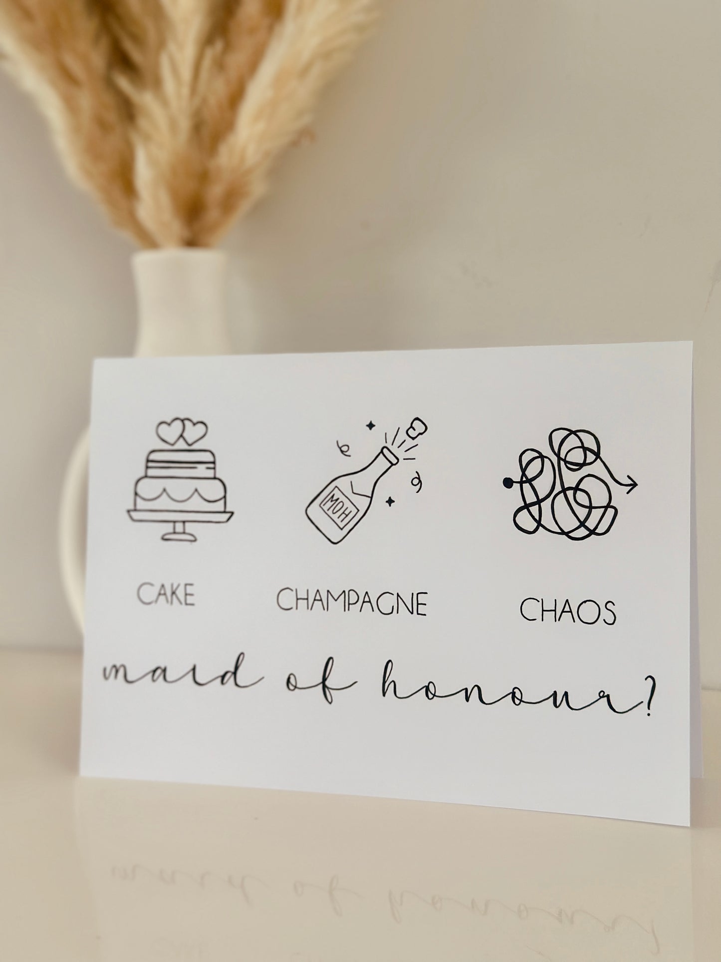 "Cake Champagne Chaos" Card – Handwritten Bridal Party Card