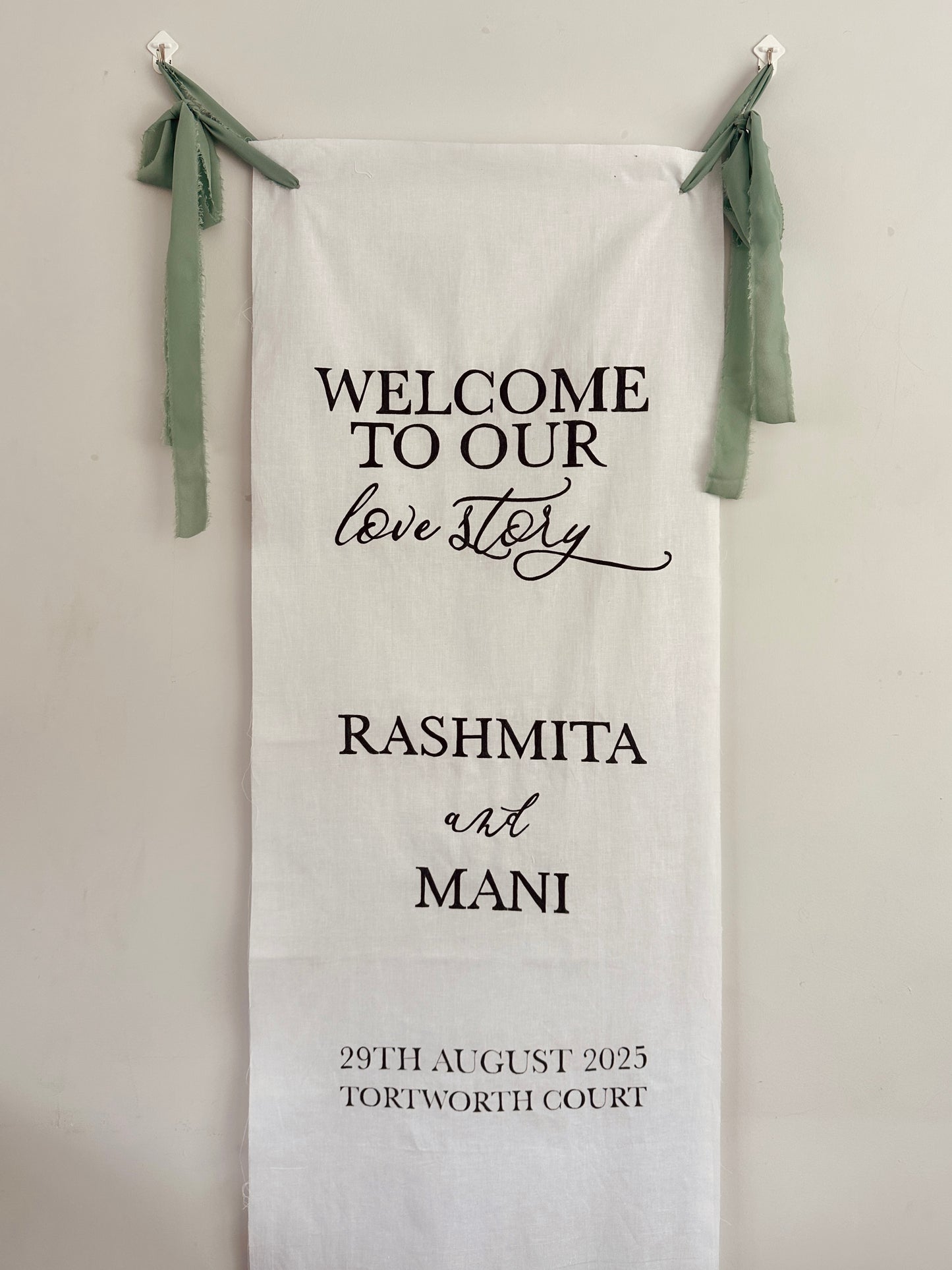 Custom linen wedding sign for venue entrance décor
