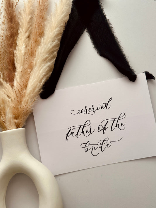 Wedding Reserved Seating- Handwritten Signs