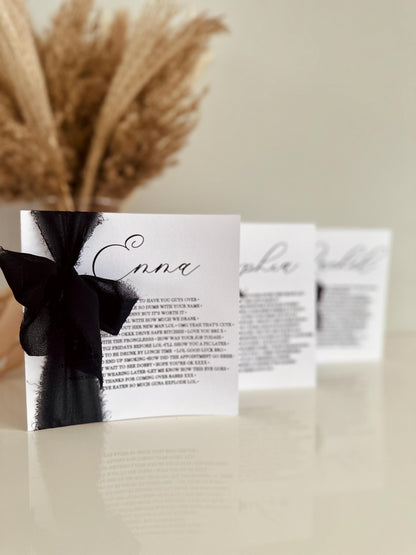Personalised Bridesmaid Cards with Chiffon Ribbon Decal
