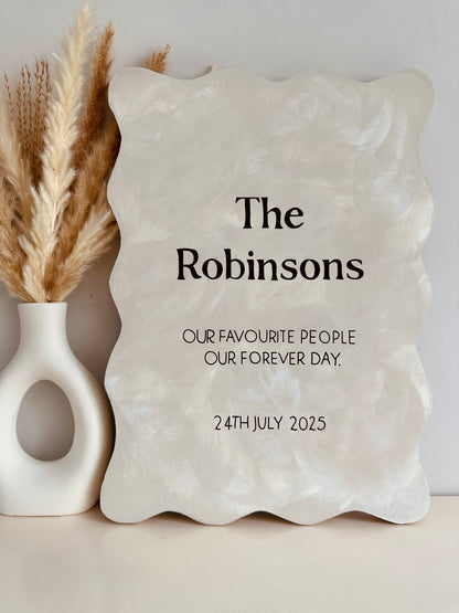 Minimal boho wedding sign handmade with lime-wash texture